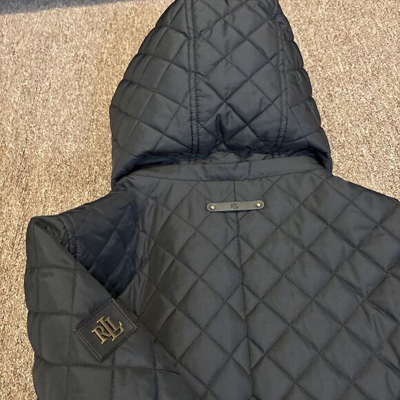 Lauren Ralph Lauren Jacket Women 0X Black Quilt Equestrian Spectator Hood Parka - Picture 14 of 14